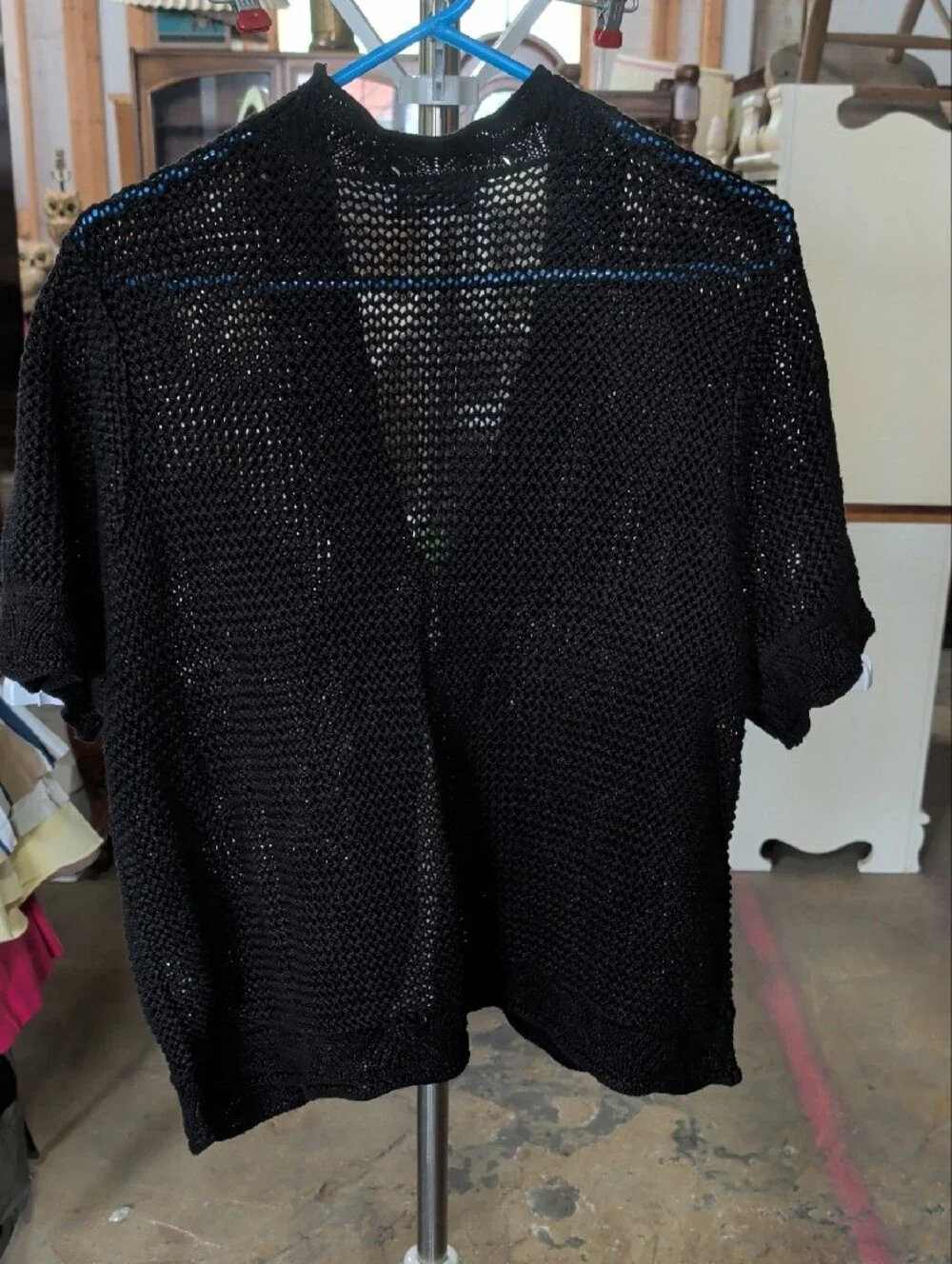 Sag Harbor Black Open-Weave Short Sleeve Cardigan